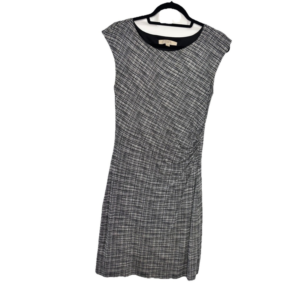 Ann Taylor LOFT Black & White Dress Size Small Rouched Waist Sleeveless‎
